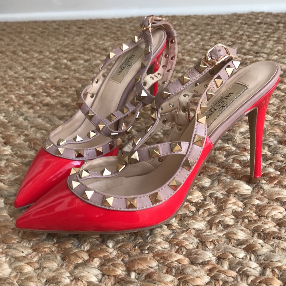 Valentino Red and Pink Studded Heels
